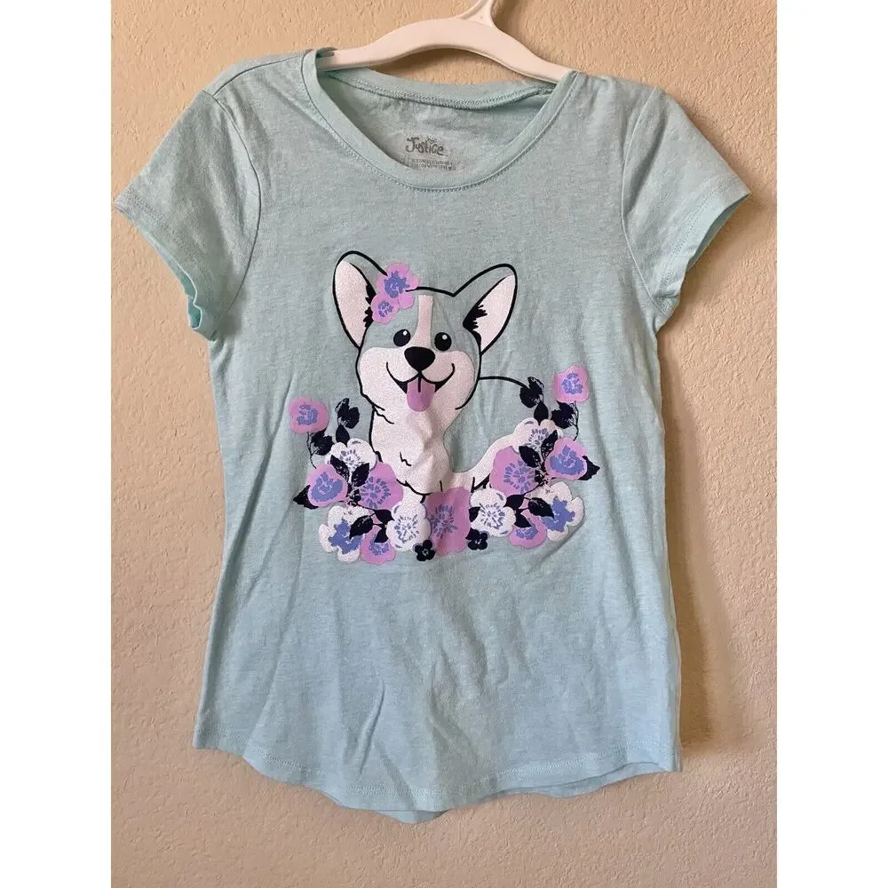 Lot Of 3 Justice Glitter Foil Corgi Puppuccino Dream Catcher Girls Tops Size 8